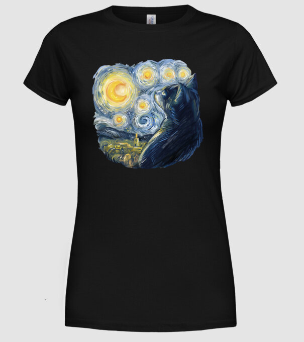 Van Gogh cat model negru pe tricou