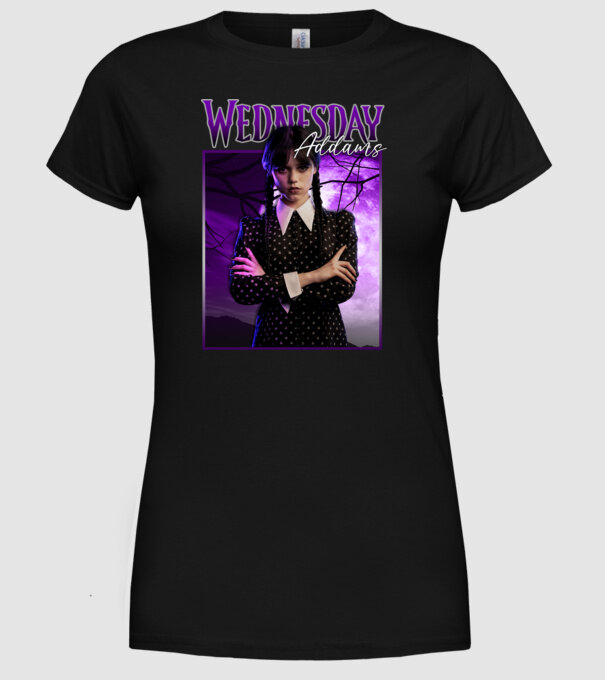 Wednesday Addams model negru pe tricou