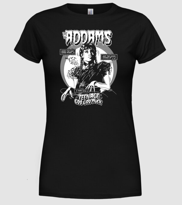 WEDNESDAY ADDAMS TEENAGE GOO GOO MUCK model negru pe tricou