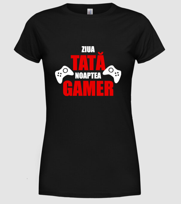 ziua tată noaptea gamer model negru pe tricou
