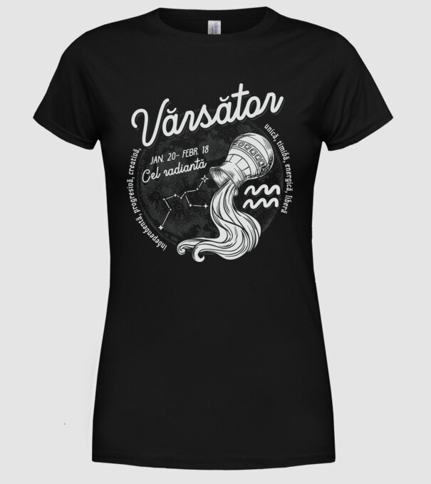 Zodiac femeie VĂRSĂTOR retro model negru pe tricou