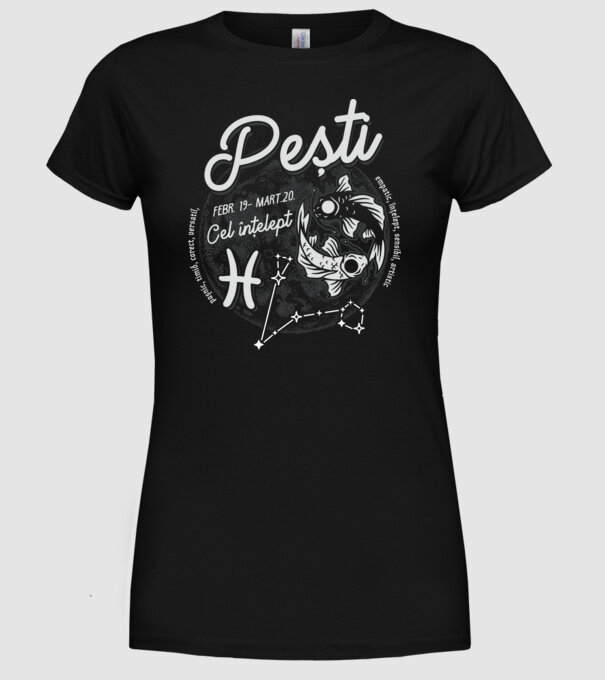 Zodiac bărbat PEȘTI retro model negru pe tricou