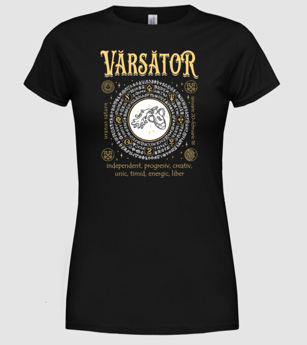 Zodiac bărbat VĂRSĂTOR golden model negru pe tricou