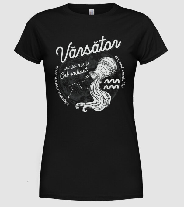 Zodiac bărbat VĂRSĂTOR retro model negru pe tricou