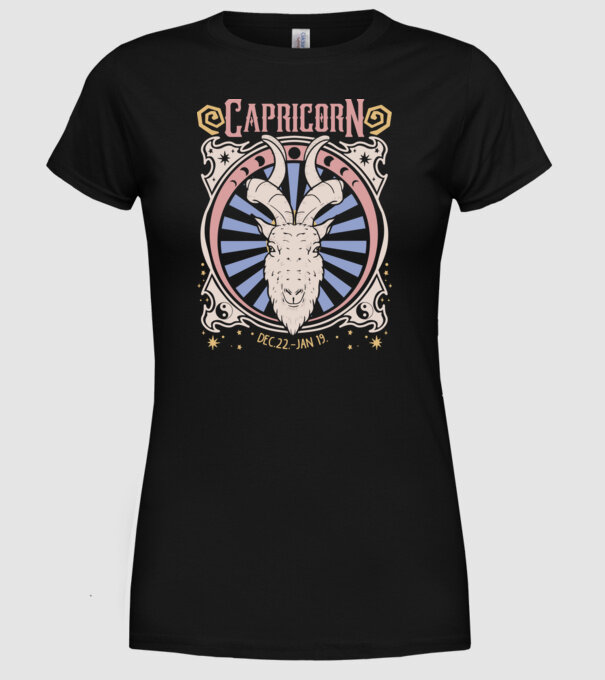 Zodiac Vintage CAPRICORN model negru pe tricou