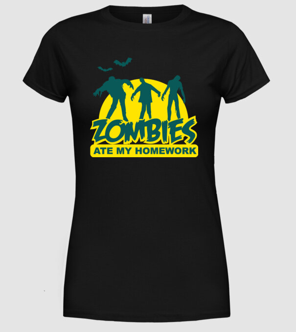 Zombies ate my homework model negru pe tricou