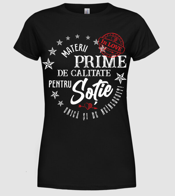 00_Materii prime de calitate pentru soție model negru pe tricou