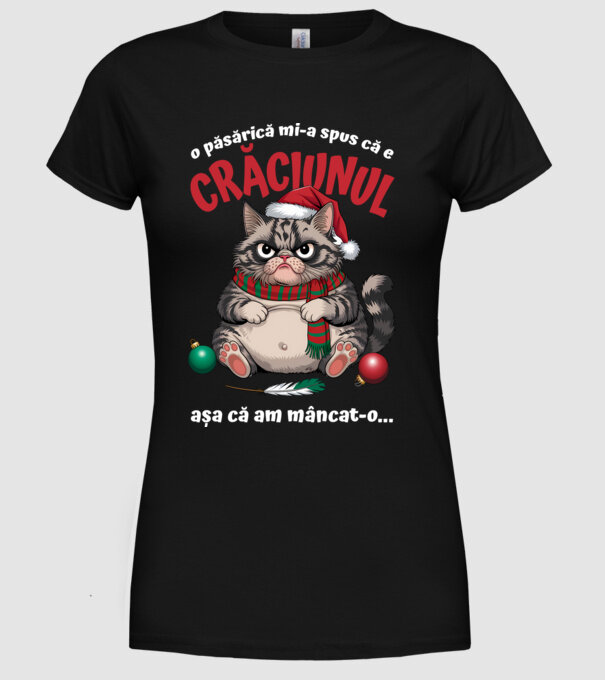 Am mâncat pasărea Crăciun pisică Negru model negru pe tricou