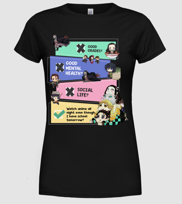 Anime check Demon Slayer model negru pe tricou