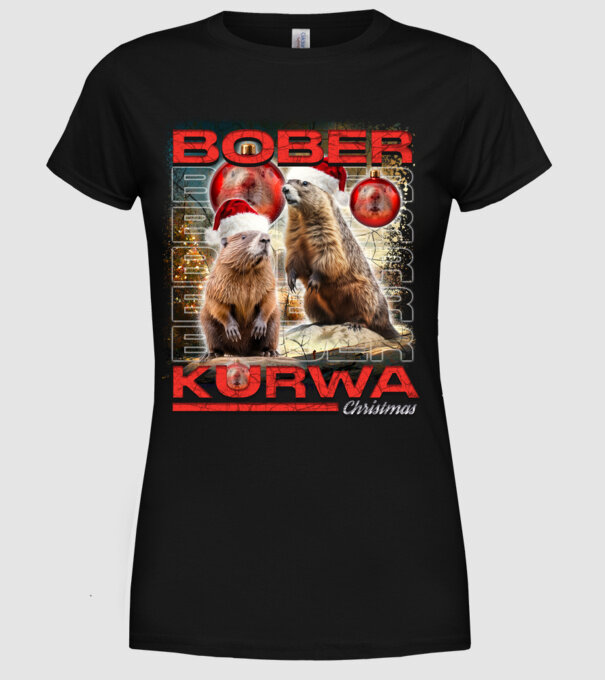 Bober kurwa christmas universe model negru pe tricou