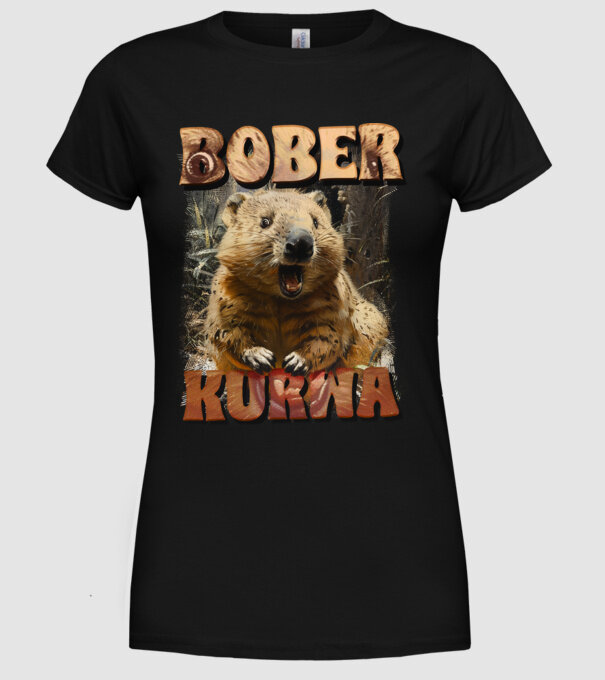 BOBER wombat model negru pe tricou