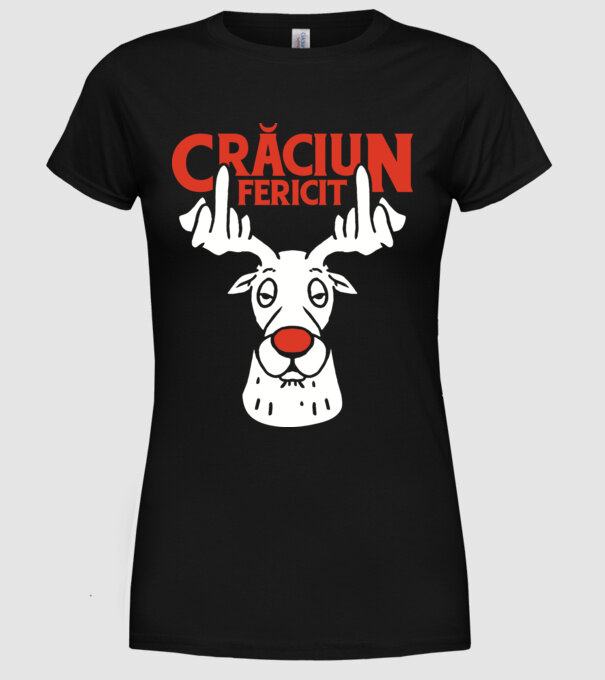 Căprioară de Crăciun antisocială model negru pe tricou