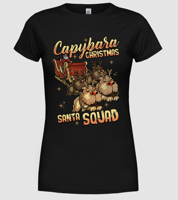 Capybara christmas santa squad model negru pe tricou