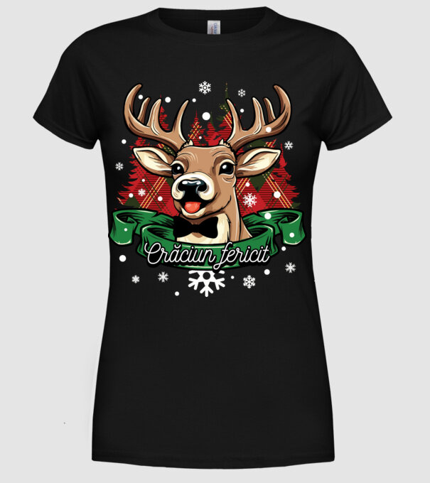 Cerb de Crăciun model negru pe tricou
