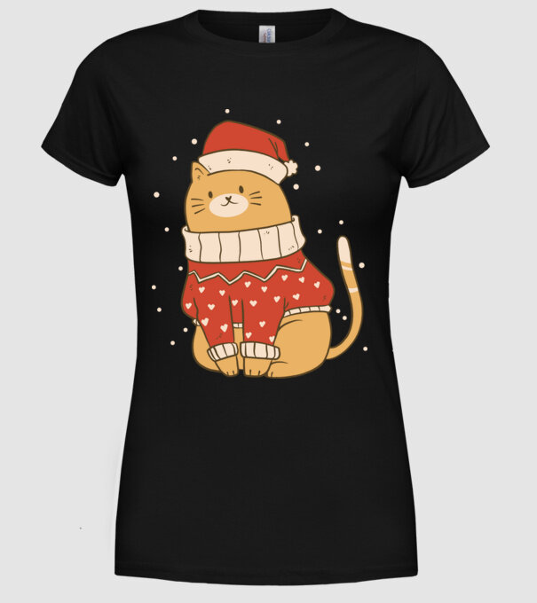 Christmas cat model negru pe tricou