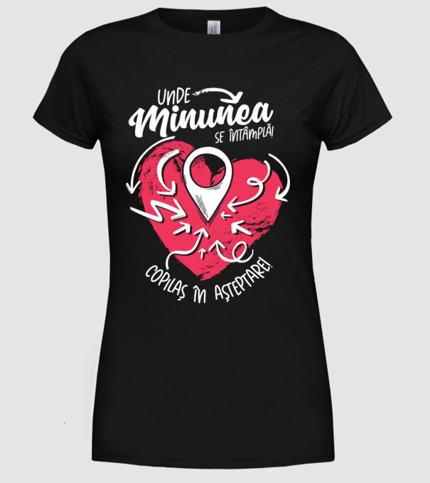 Copilaș în așteptare model negru pe tricou