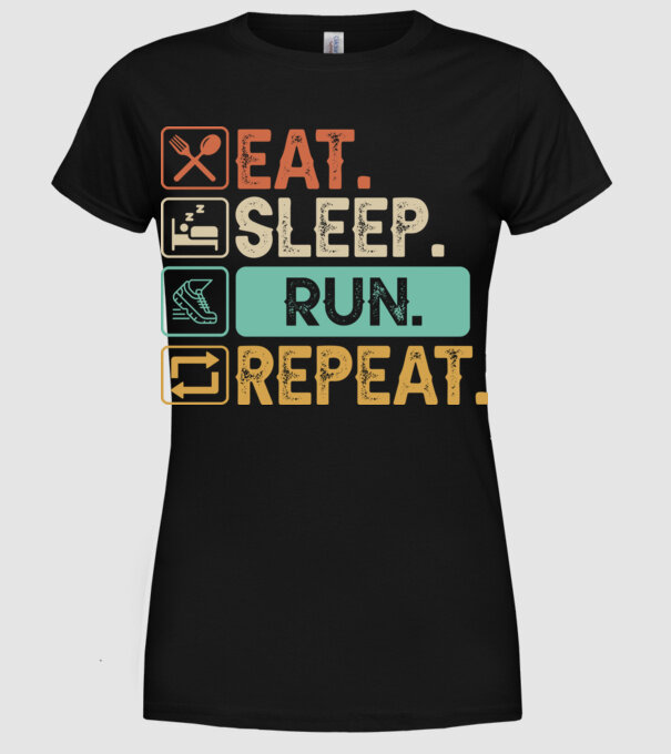 Eat Sleep Run Repeat model negru pe tricou