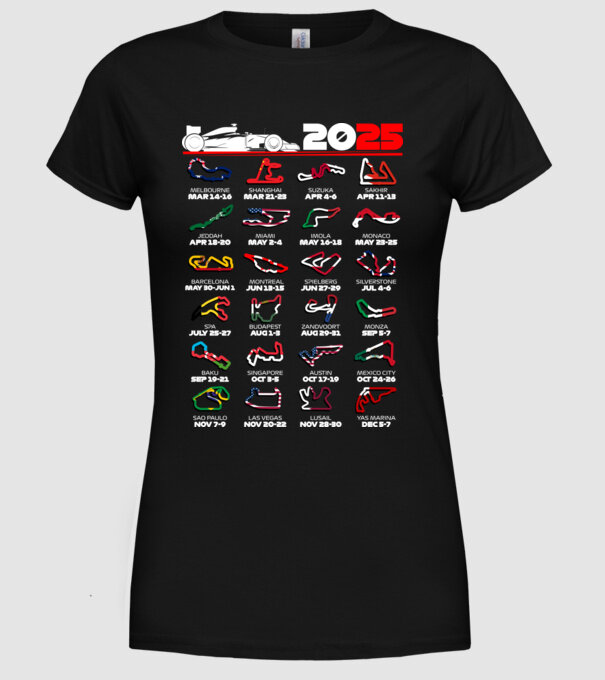 F1 calendar 2025 Negru model negru pe tricou