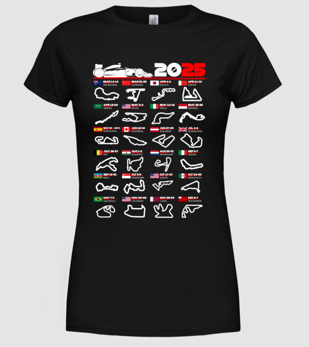 F1 calendar 2025 negru model negru pe tricou