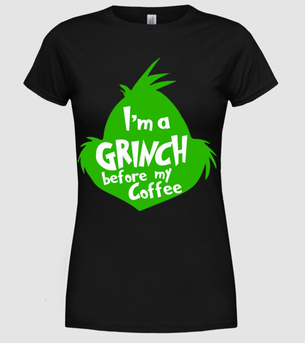 Grinch before coffee model negru pe tricou