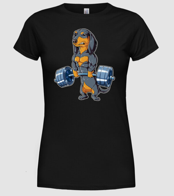 Gym teckel model negru pe tricou