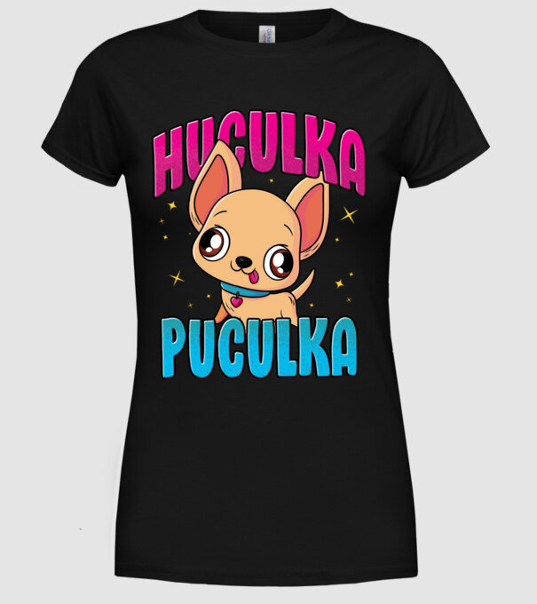 Huculka Puculka chivava model negru pe tricou
