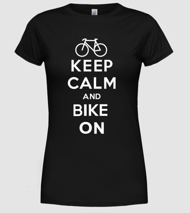Keep calm and bike on model negru pe tricou