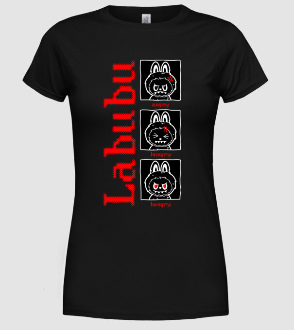 Labubu moods model negru pe tricou