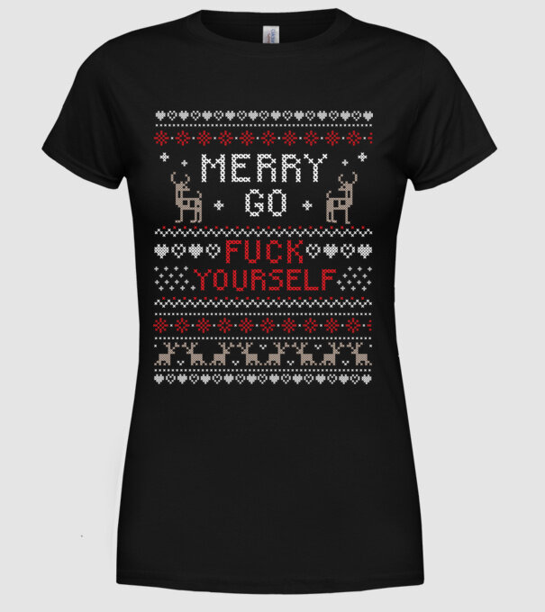 Merry go fuck yourself model negru pe tricou