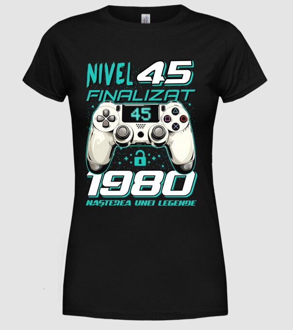 Nivel finalizat 45 1980 model negru pe tricou