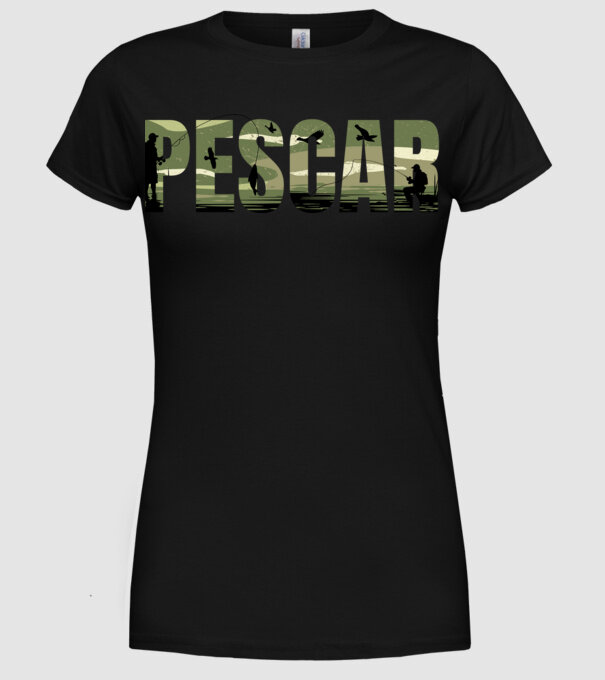 PESCAR model negru pe tricou