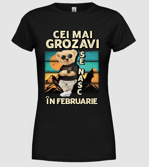 RETRO teddy FEBRUARIE model negru pe tricou
