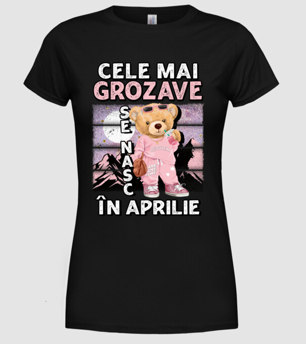 RETRO teddy fetişcană APRILIE model negru pe tricou