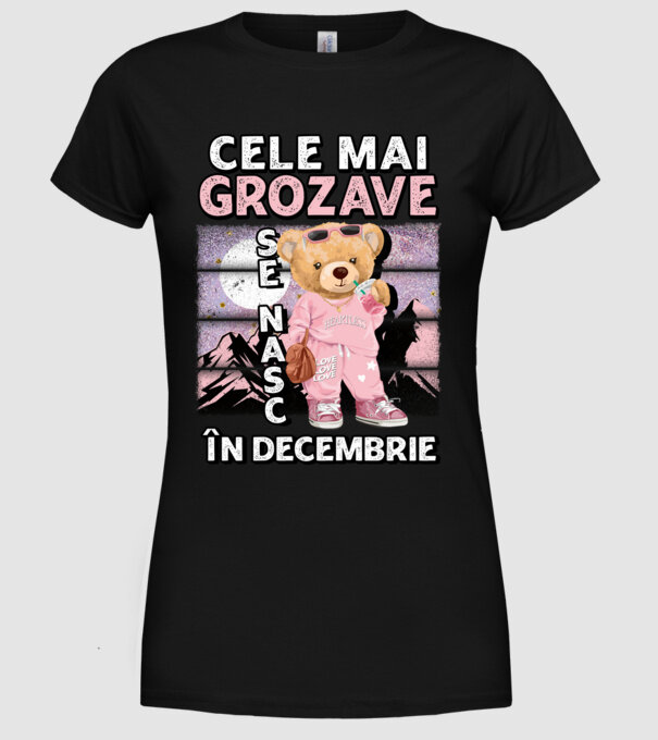 RETRO teddy fetişcană DECEMBRIE model negru pe tricou