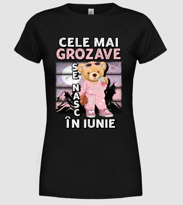 RETRO teddy fetişcană IUNIE model negru pe tricou