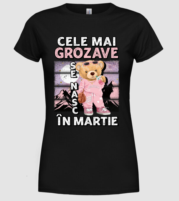 RETRO teddy fetişcană MARTIE model negru pe tricou