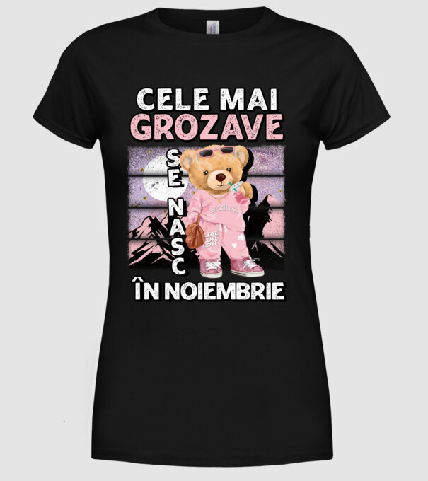 RETRO teddy fetişcană NOIEMBRIE model negru pe tricou