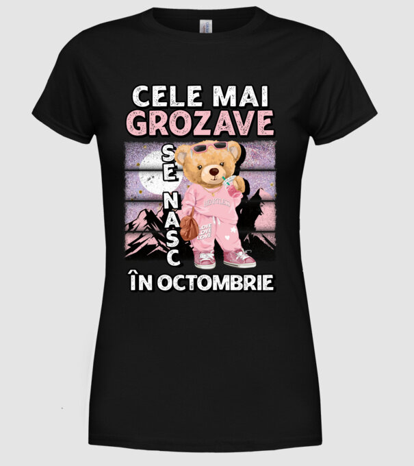 RETRO teddy fetişcană OCTOMBRIE model negru pe tricou