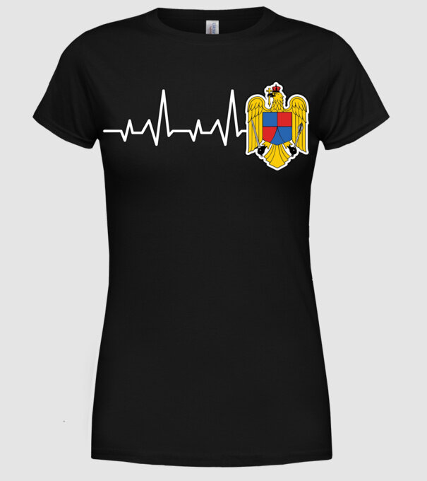 ROMANIA heartbeat model negru pe tricou