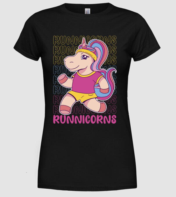 Runnicorns model negru pe tricou