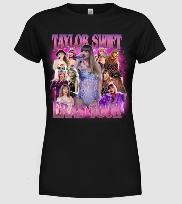 Taylor Swift ERAS bootleg 01 model negru pe tricou