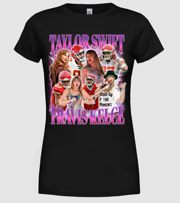 Taylor Swift ERAS Travis Kelce bootleg model negru pe tricou