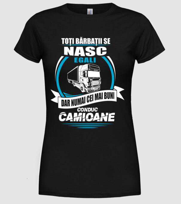 Toți bărbații se nasc egali camioane model negru pe tricou