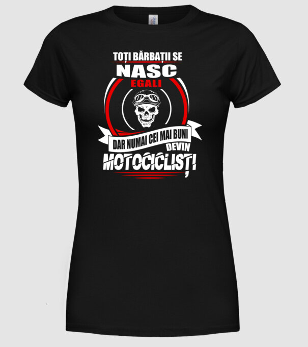 Toți bărbații se nasc egali motocicliști model negru pe tricou