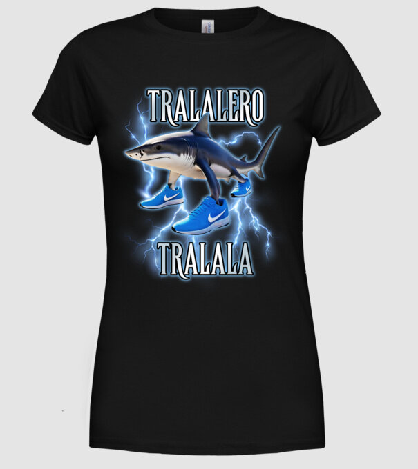 Tralalero Tralala model negru pe tricou