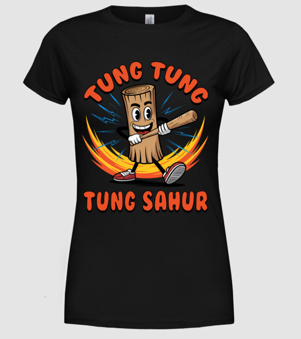 Tung Tung Tung Sahur drăguț model negru pe tricou