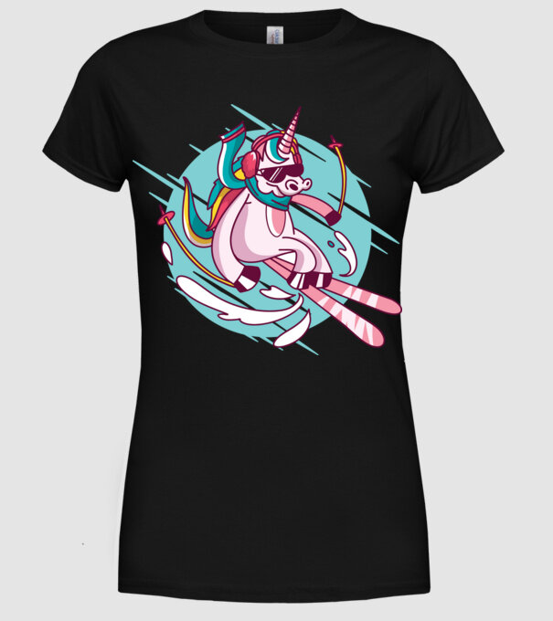 Unicorn ski model negru pe tricou