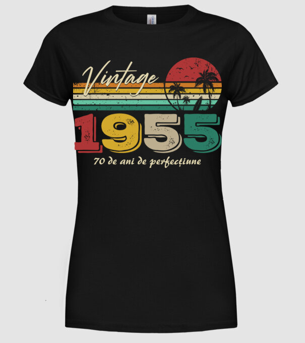 VINTAGE 1955 model negru pe tricou