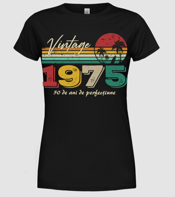 VINTAGE 1975 model negru pe tricou