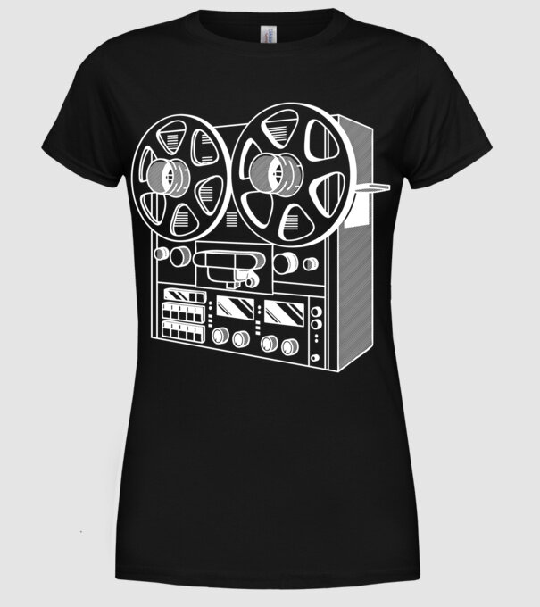 Vintage Reel to Reel Recorder model negru pe tricou
